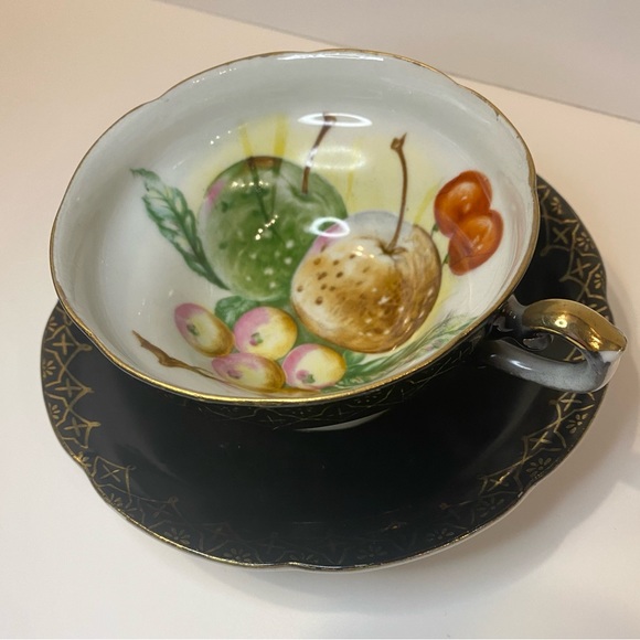 Vintage Teacup Black Nippon Yoko Boeki Japan, Gold Handpainted Lusterware Tea - Picture 8 of 13